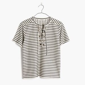 Madewell Women’s Striped Lace Up Tee with Side Slit |2XS Extra Extra Small